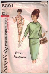 5391 Simplicity 1960 Paris Overblouse, Slim Skirt 2 Piece Dress Pattern 10 31B